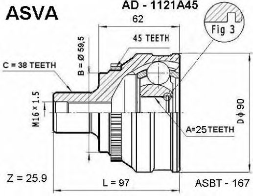 Купить запчасть ASVA - AD1121A45 