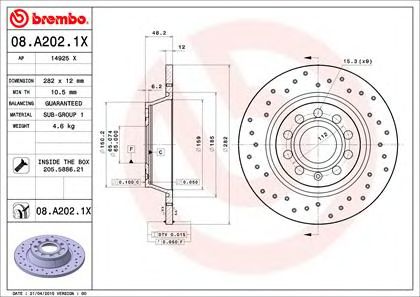 Купить запчасть BREMBO - 08A2021X 