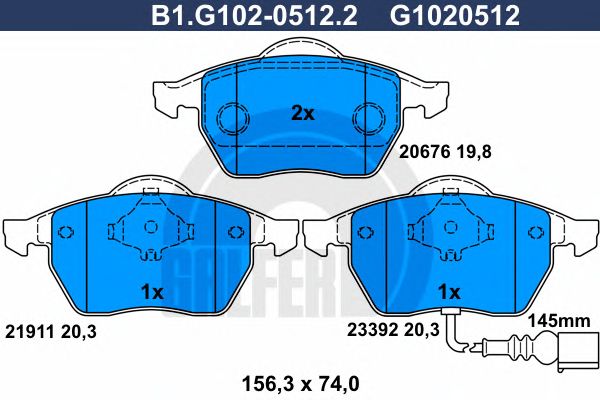 Купить GALFER B1G10205122 Колодки торм.пер./дат. AUDI A3 1.8i Turbo Quattro/Turbo S3 96-, AUDI TT Coupe/Cabrio 1.8 Turbo 98-