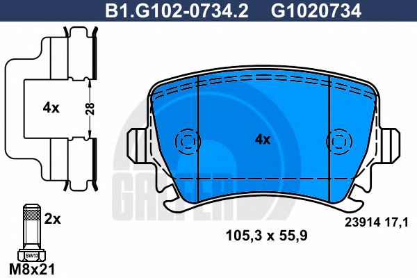 Купить GALFER B1G10207342 Колодки торм.зад. AUDI A3/A4/A6/VW Golf V 10/03->, Touran 2/03->, SKODA Octavia 6/04->