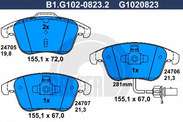 Купить GALFER B1G10208232 Колодки торм.пер./дат. AUDI A4 1.8-3.2/TDI 11/07->/A5 1.8-3.2/TDI 06/07->