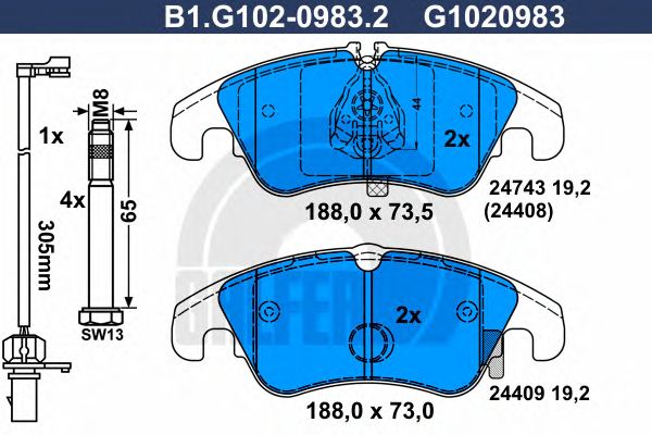 Купить GALFER B1G10209832 Колодки торм.пер. AUDI A4 2006 -> A4 Allroad 2009 -> A5 2007 -> Q5 2008 ->