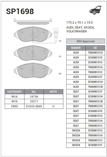 Купить запчасть SANGSIN BRAKE - SP1698 