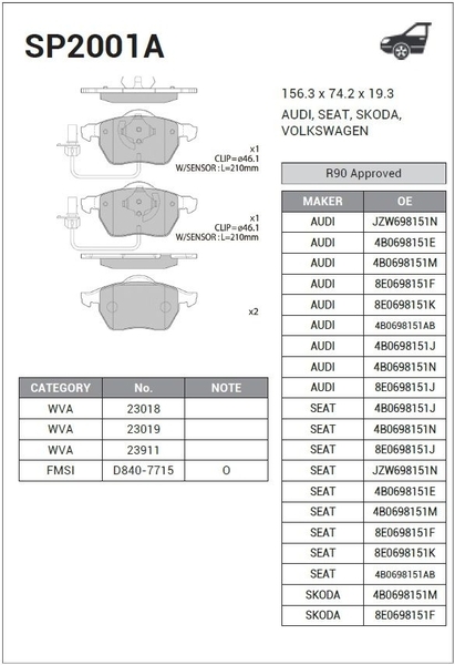Купить запчасть SANGSIN BRAKE - SP2001A 
