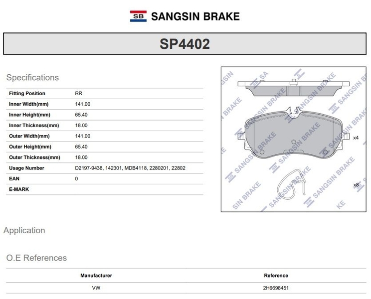 Купить запчасть SANGSIN BRAKE - SP4402 