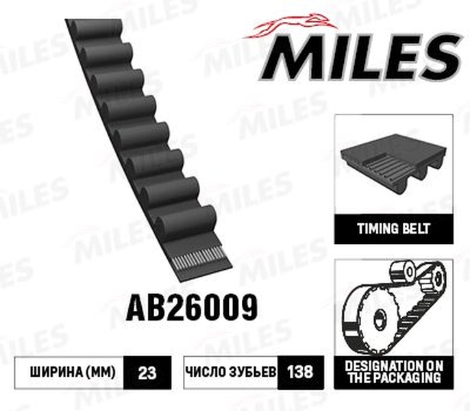 Купить MILES AB26009 Ремень ГРМ [138x23] AUDI A3/A4, VW Golf/Passat/Sharan 1.6/2.0 96->