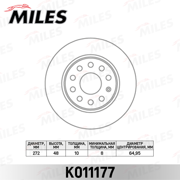 Купить MILES K011177 Диск тормозной задний AUDI A3, SKODA Octavia II/III/Yeti, VW Caddy III/IV/Golf 6/7/Touran 03->