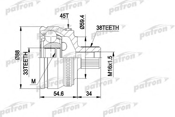 Купить PATRON PCV1435 ШРУС наружн к-кт 38x59.5x33 ABS:45T AUDI: A4 00-04, A4 Avant 01-04, A4 кабрио 03-