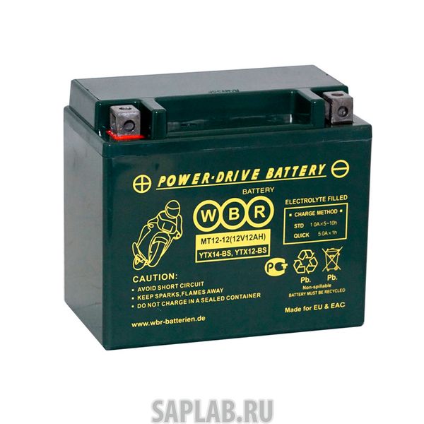 Купить WBR MT1212 Аккумулятор мотоциклетный WBR MT 12-12 YTX14-BS,YTX12-BS 12V 12Ah AGM